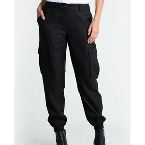 QUINN 8 NWT Fabiola Cargo Pocket Pants Black 100% silk career natural fiber